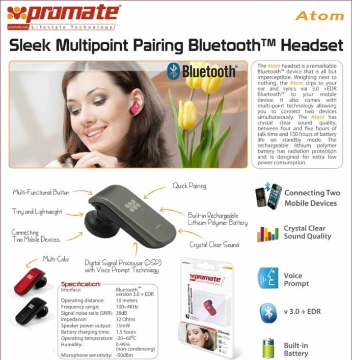 PROMATE ATOM.BLACK MULTIFUNCTION BLUETOO